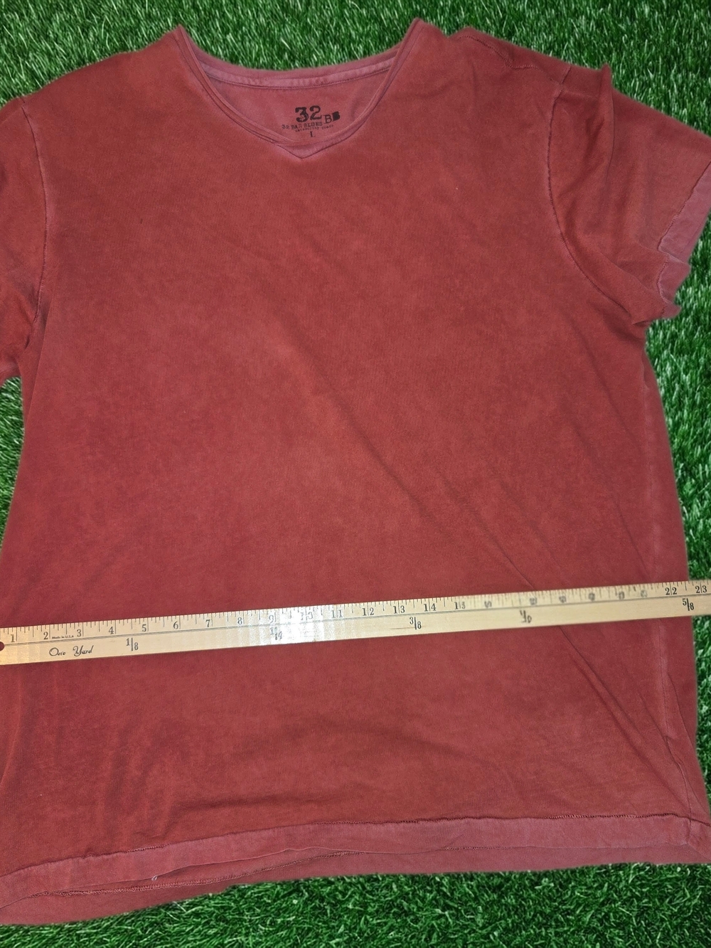 32BarBlue- Washed Burgundy Crewneck Tee Mens L - Picture 7 of 8